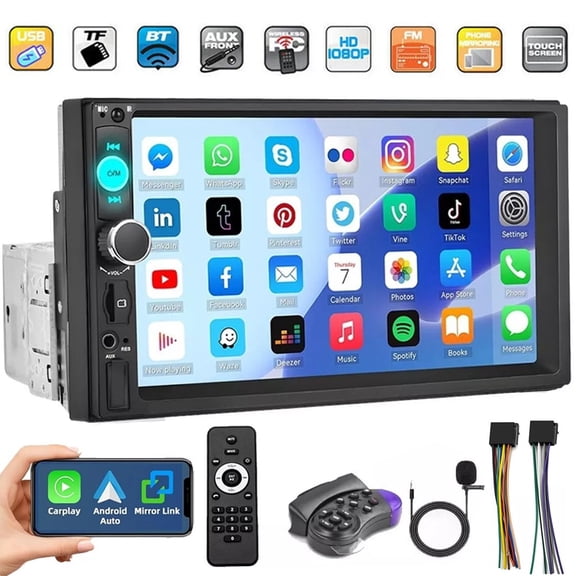 7 Inch Touch Screen Single DIN Car Stereo MP5 Player with Wired Apple CarPlay Android Auto Bluetooth 5.0 FM Radio Mirror Link USB AUX Backup Camera Support GPS Navigation Display