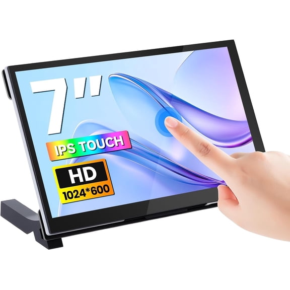 7 Inch Touchscreen for Raspberry Pi 5/4/3, 1024 x 600 IPS Display with 5-Point Capacitive Screen, Plug and Play, Compatible with Raspberry Pi, Banana Pi, Nano