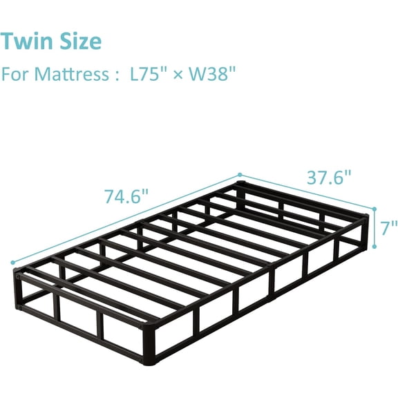 7 Inch Twin Box Spring Bed Base - Low  Metal Boxspring with Fabric Cover, 2000 Lbs Max Weight Capacity