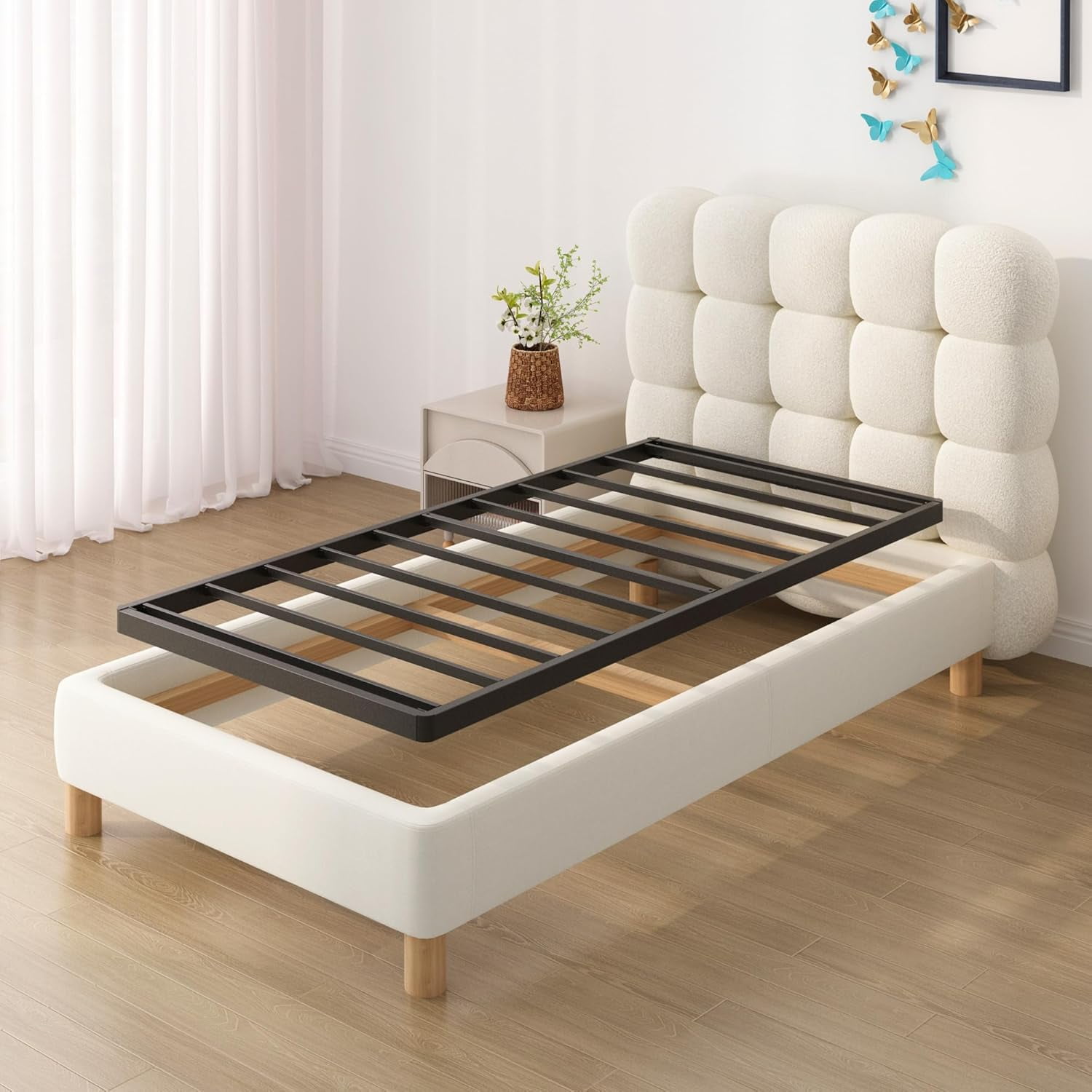 7 Inch Twin Box Spring Bed Base, Low Profile Metal Boxspring Twin with Fabric Cover, 2000 Lbs