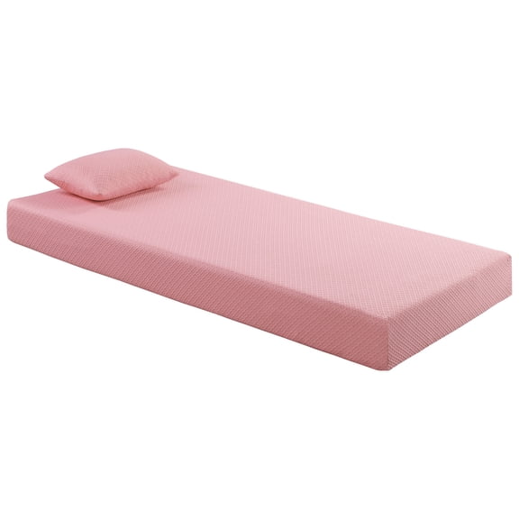 7-Inch Twin Mattress & Pillow Set, Pink Gel-Infused Memory Foam / Breathable Design for Comfortable Bedroom Sleep