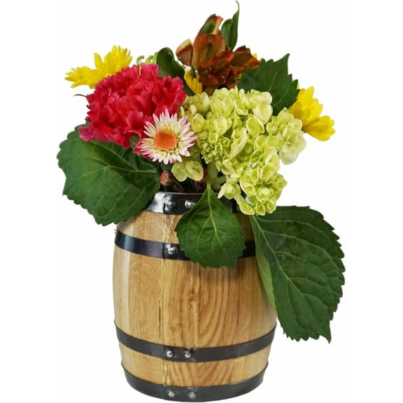 7 Inch Whiskey Barrel Planter Pot - Small Outdoor Pots for Garden, Patio, and Indoor Home Decor - 2 Liter Oak Wooden Wine Barrel Planters with Drainage Holes (7" Tall)