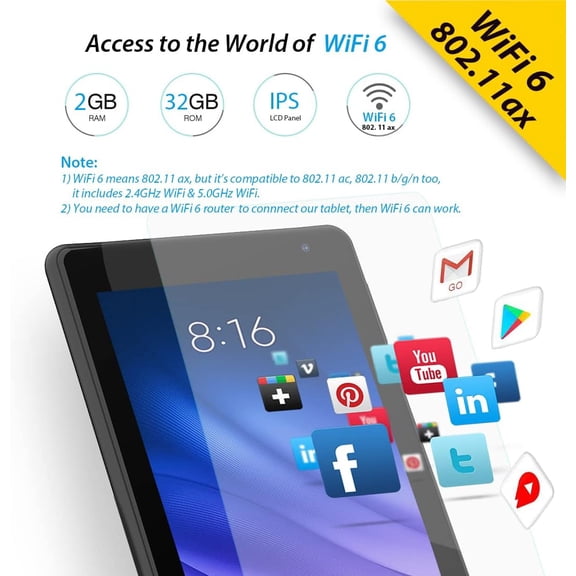 7 Inch WiFi Tablet with Android 10 OS, 2GB RAM, 32GB ROM, 2.5D Glass Touch Screen, WiFi 6 Support, 2500mAh Battery, Free Leather Case (Black)