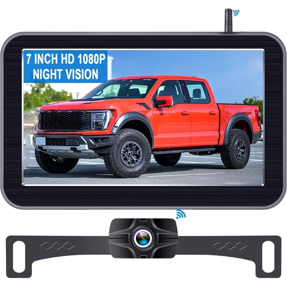 7-Inch Wireless Backup Camera for Truck - 2 Channel, DIY Grid Lines, HD 1080P, Night Vision, IP69K Waterproof, Backup Camera for Truck, Pickup, Trailer, Cars - Parking Safety & Towing Assistance