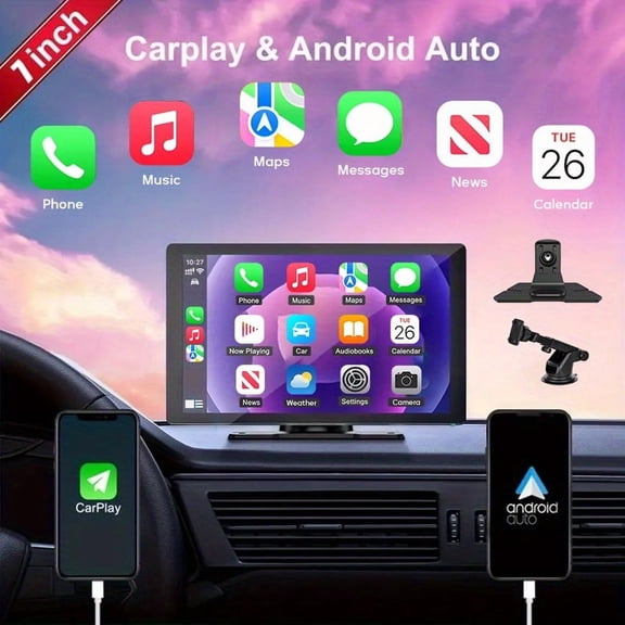 7-Inch Wireless Car Display with HD Touchscreen, 1080P Backup Camera, Dashcam, GPS, Mirror Link, FM/AUX/USB/TF for All Cars
