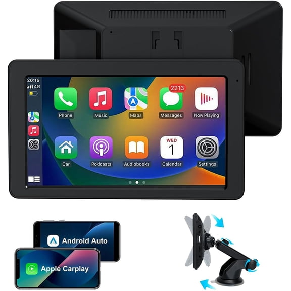 7 Inch Wireless CarPlay & Android Auto Portable Car Stereo, Bluetooth 5.2 Touchscreen Car Display, GPS Navigation, Voice Control, Mirror Link, PlugandPlay Universal Car Radio