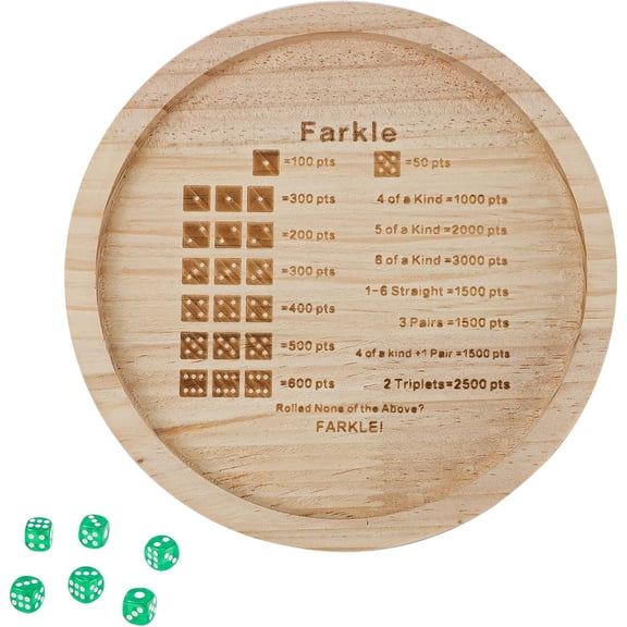 7 Inch Wooden Farkle Dice Tray for Classic Game with 6 Dice, Ideal for Family, Party, Travel and Board Games
