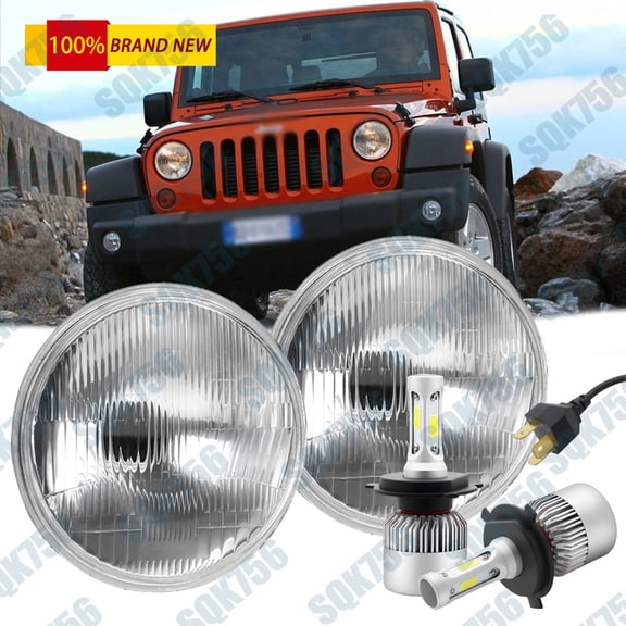 7 Inch led GLASS Headlight Round, ORIGINAL CLASSIC LOOK Conversion Chrome pair