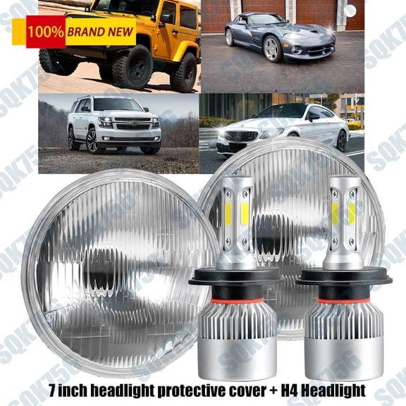 7 Inch led GLASS Headlight Round, ORIGINAL CLASSIC LOOK Conversion Chrome pair