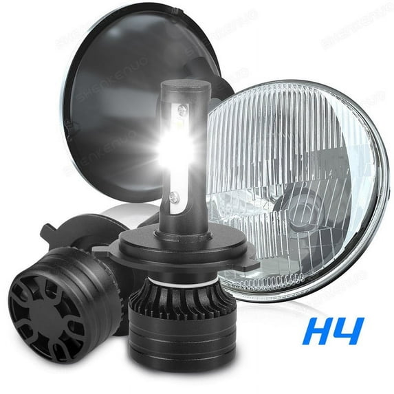 7 Inch led GLASS Headlight Round, ORIGINAL CLASSIC LOOK conversion Chrome Pair