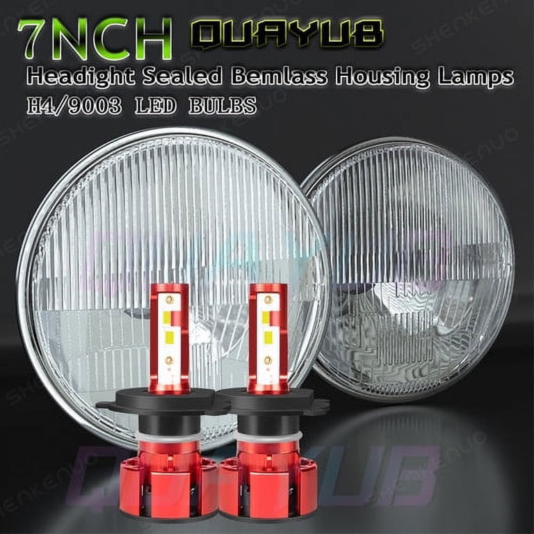 7 Inch LED GLASS Headlight Round, ORIGINAL CLASSIC LOOK conversion Chrome Pair