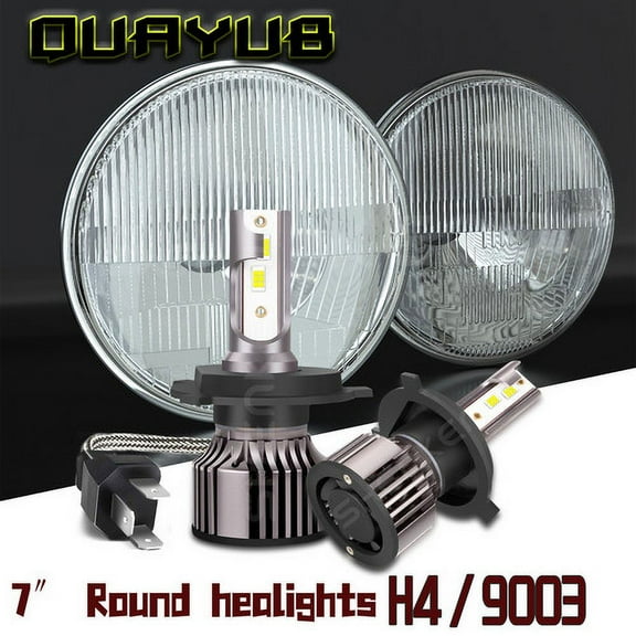 7 Inch led GLASS Headlight Round, ORIGINAL CLASSIC LOOK conversion Chrome pair