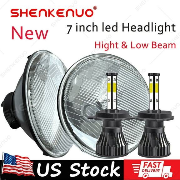 7 Inch led GLASS Headlight Round, ORIGINAL CLASSIC LOOK conversion Chrome pair