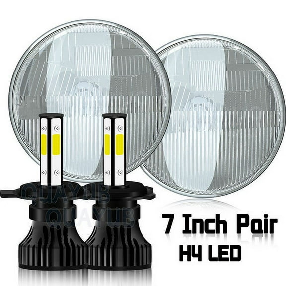 7 Inch led GLASS Headlight Round, ORIGINAL CLASSIC LOOK conversion Chrome pair