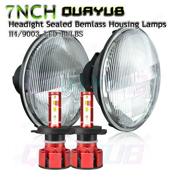 7 Inch led GLASS Headlight Round, ORIGINAL CLASSIC LOOK conversion Chrome pair