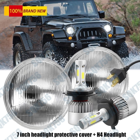 7 Inch led GLASS Headlight Round, ORIGINAL CLASSIC LOOK conversion Chrome pair