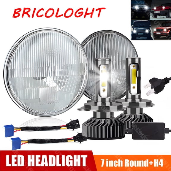 7 Inch led GLASS Headlight Round, ORIGINAL CLASSIC LOOK conversion Chrome