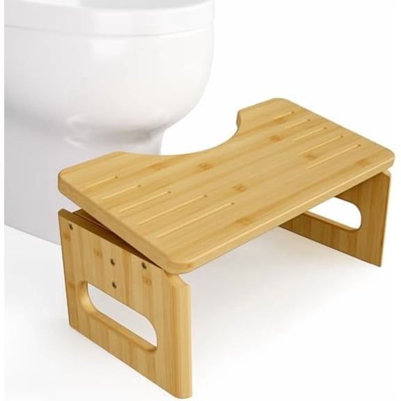 7 Inches & 9 Inches Adjustable Height Bamboo Toilet Stool Squat Adult for Bathroom Poop Stool with Built-in Bracket, Potty Step Stool with Non-Slip Layer for Bathroom Natural Color