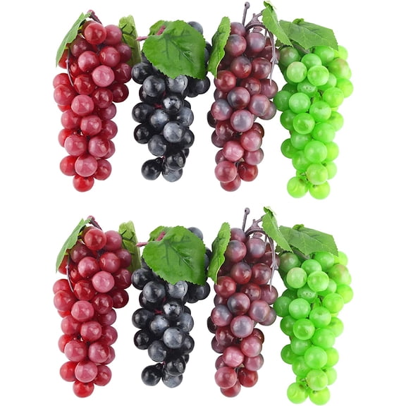 7 Inches Artificial Grapes Cluster Rubber Frosted Grape Bundles Decorative Grapes Bunches for Vintage Wedding Favor Fruit Wine Decor Faux Fruit Props (Black, Red, Green, Purple - 8 Pack)