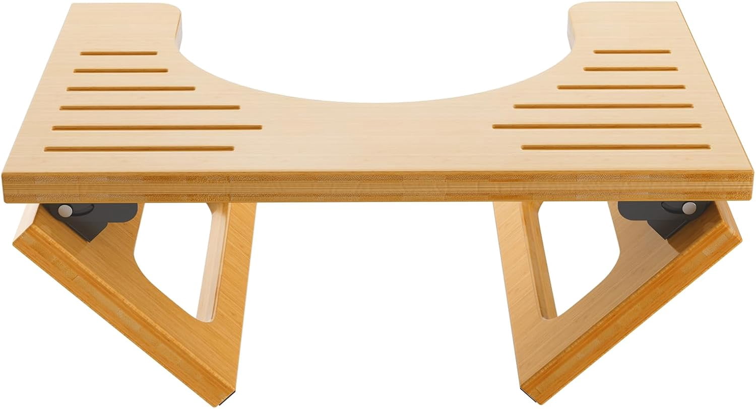 7 Inches Bamboo Toilet Stool Squat for Adult, Foldable Squatting Potty Stool for Bathroom, 0.79" Thickness Poop Stool with Non-Slip Strip, No Assembly Required, Dark Wood Color