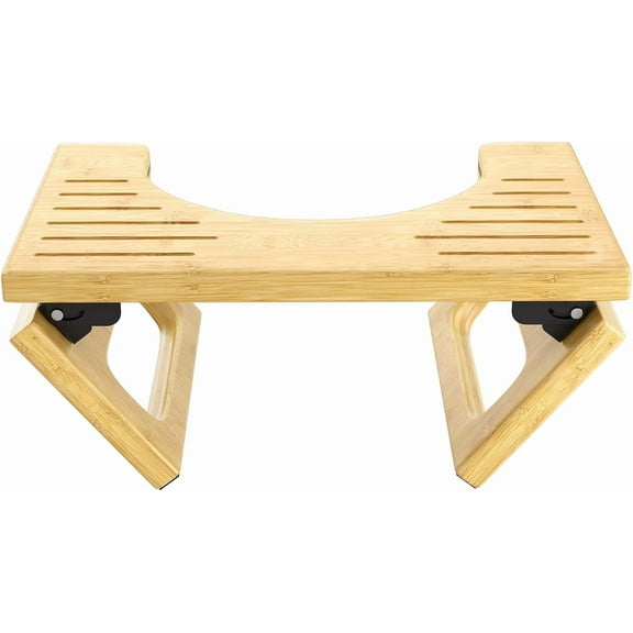 7 Inches Bamboo Toilet Stool Squat for Adult, Foldable Squatting Potty Stools for Bathroom, 0.79" Thickness Poop Stool with Non-Slip Strip, Space-Saving, No Assembly Required, Natural Color