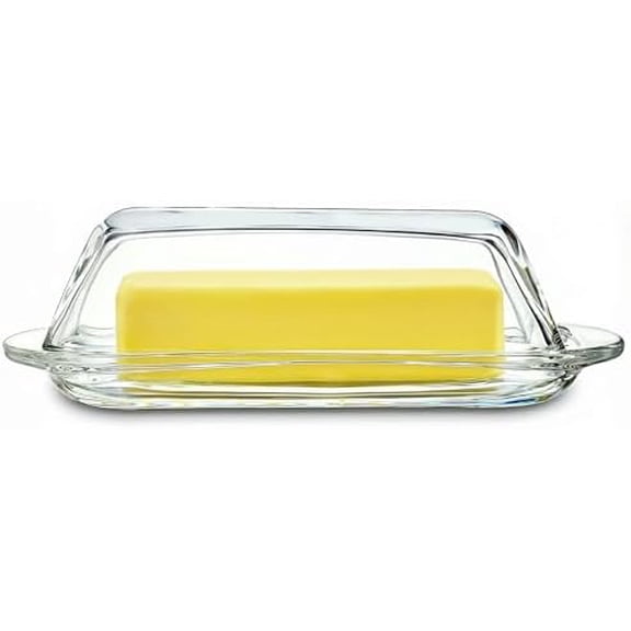7 Inches Glass Butter Dish with Lid for Countertop - Crystal Glass Butter Keeper Elegant Clear Butter Holder Tray for 1 Stick East Coast,Dishwasher Safe