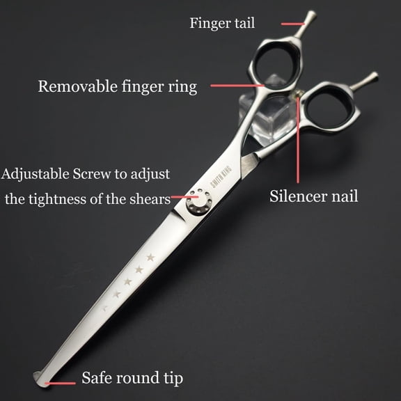 7 Inches Safe Dog Grooming Scissors Set with Round Tip, Straight Thinning Curved Shears and Comb for Pet Hair Cutting