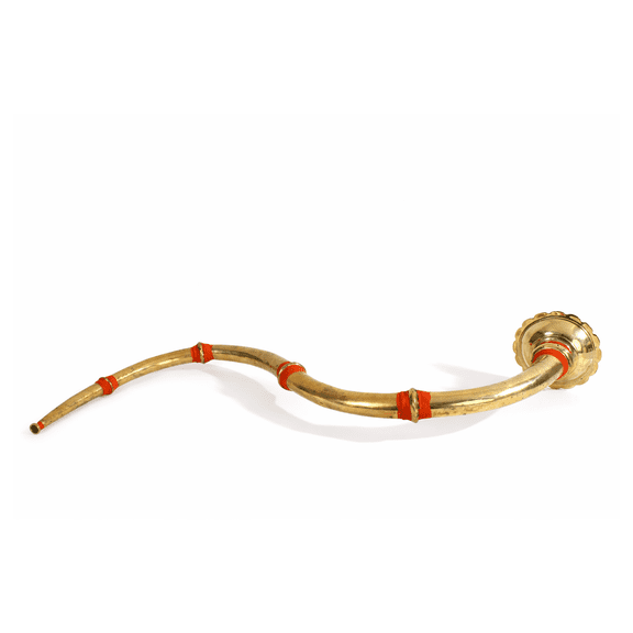 Exotic India 7" Indian Musical Instrument Narsinga Brass - Handcrafted S-Shaped Ritual Trumpet