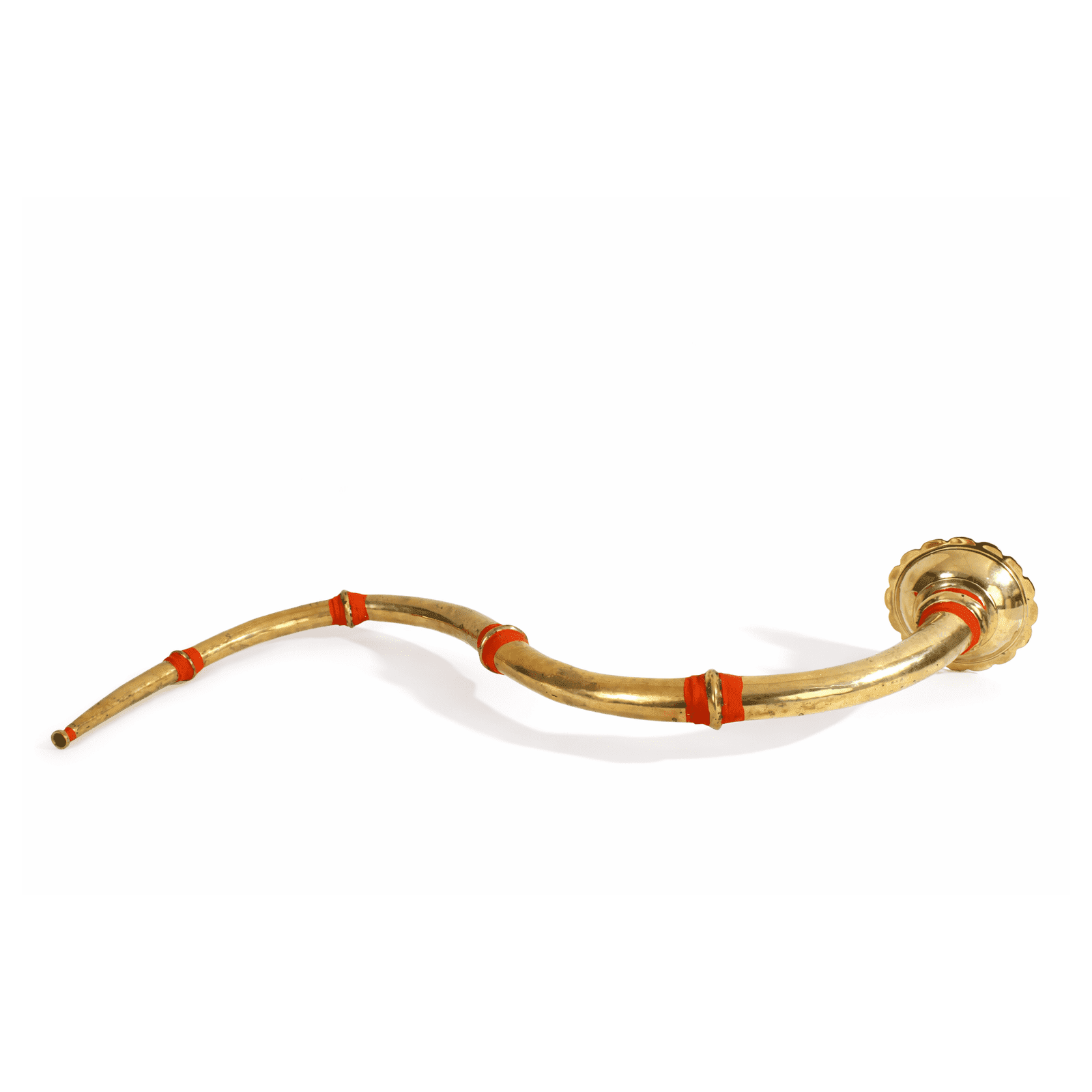 Exotic India 7" Indian Musical Instrument Narsinga Brass - Handcrafted S-Shaped Ritual Trumpet