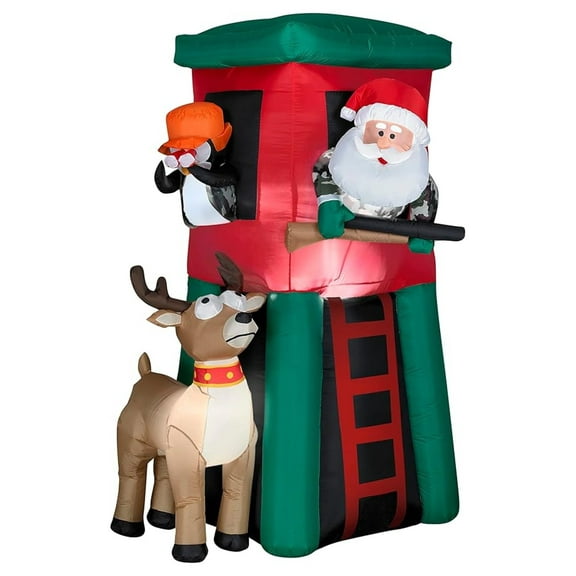 7' Inflatable Hunting Santa in Deer Stand Deluxe Yard Decoration 883041