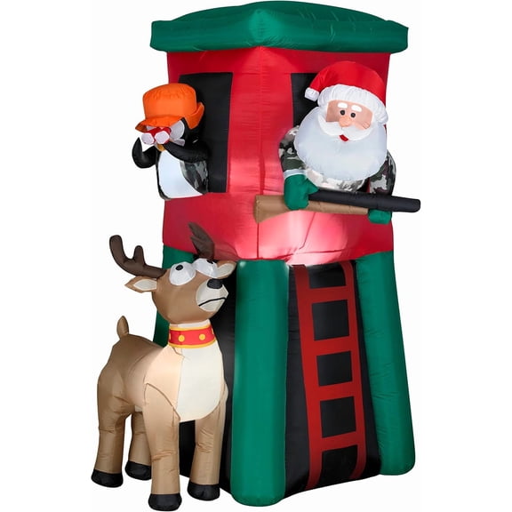 7' Inflatable Hunting Santa in Deer Stand Deluxe Yard Decoration 883041