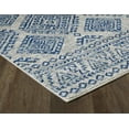 thumbnail image 1 of 7' Ivory Blue Machine Woven Distressed Geometric Indoor Runner Rug, 1 of 5