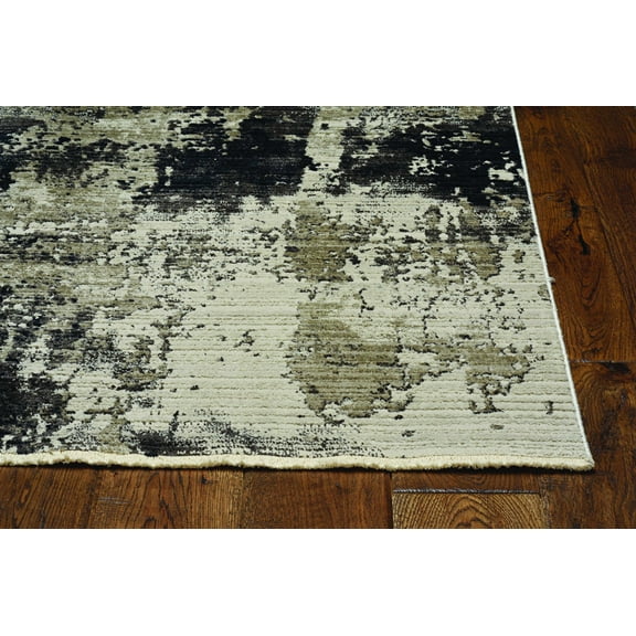 7' Ivory Charcoal Machine Woven Shrank Abstract Design Indoor Runner Rug