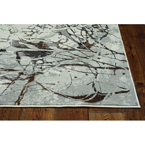 7' Ivory Grey Machine Woven Abstract Vermicular Indoor Runner Rug