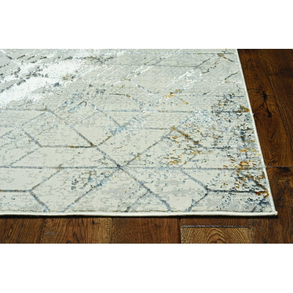 7' Ivory Machine Woven Abstract Geometric Indoor Runner Rug