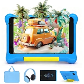 7" Kids Learning Tablet Bundle - Headphones, Stylus & Bag, Pre-Installed & Parental Controls,Android 13 allwinner Go Quad Core, 5GB RAM + 32GB ROM, 128GB Expansion-Blue