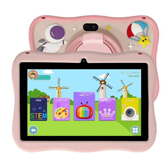 7'' Kids Tablet for Toddlers, 32GB, WiFi, Parental Control, 3+, Pink | Tablet for kids, Unique Astronaut-Pattern Case, Educational Games/apps Pre-Installed, WiFi, Bluetooth, Dual Cameras, Gift for