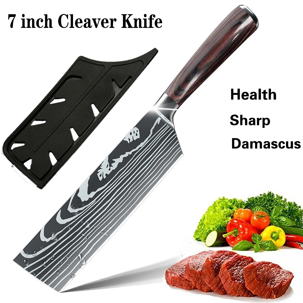 7 Kitchen Knife Damascus Steel Asian Chef Butcher Cleaver Chopping Meat ...