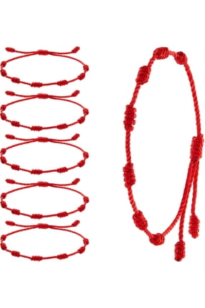 7 Knots Bracelets for Protection, Adjustable Red String Rope Ankle Bracelet, Handmade Amulet Strand Thread Kabbalah Cord Jewelry Accessory for Men Women, 6Packs