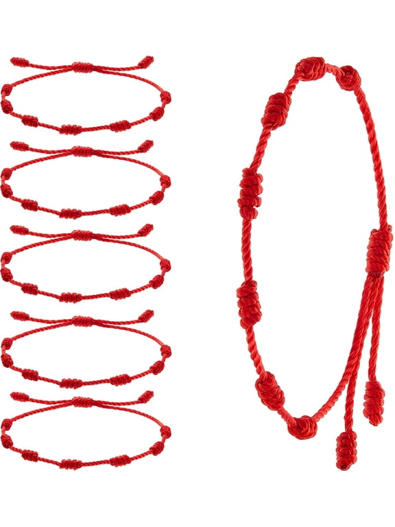 7 Knots Bracelets for Protection, Adjustable Red String Rope Ankle Bracelet, Handmade Amulet Strand Thread Kabbalah Cord Jewelry Accessory for Men Women, 6Packs