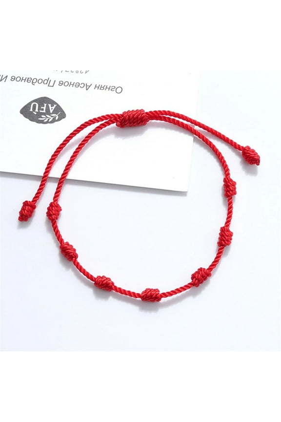 7 Knots Bracelets for Protection, Adjustable Red String Rope Ankle Bracelet, Handmade Amulet Strand Thread Kabbalah Cord Jewelry Accessory for Men Women