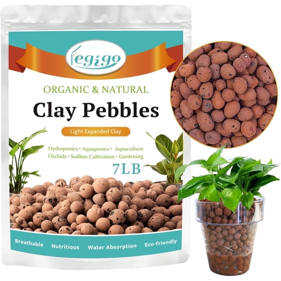 7 LBS Organic Expanded Clay Pebbles, 4mm -16mm Light Expanded Clay Aggregate, Natural Clay Pebbles for Hydroponic & Aquaponics Growing, Orchid Potting Mix, Dutch Buckets, Drainage