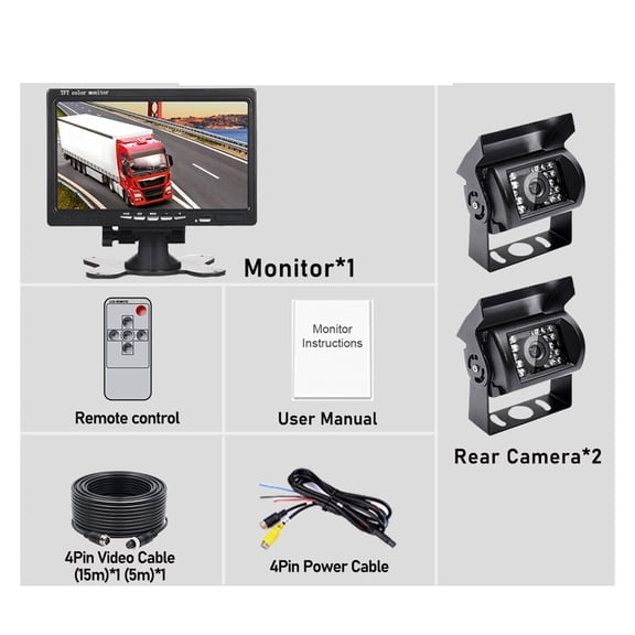 7" LCD Color TFT Rear View Monitor 800*480 for Bus Truck RV IR LED Back up Reverse Camera 4-pin Connector ,Effortless Control