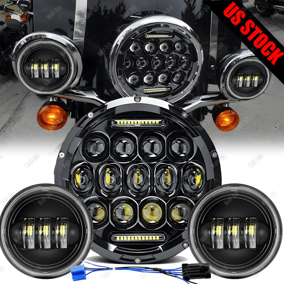 7" LED Headlight+4.5" Passing Fog Lights Bar For Harley Heritage Softail Classic