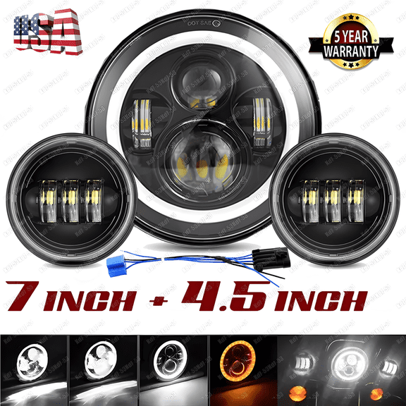 7" LED Headlight + Fog Passing Light For Harley Davidson Road King Electra Glide