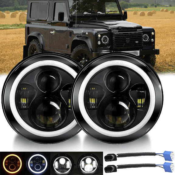 7" LED Headlight Projector Halo Ring Drl for Land Rover Defender 90 Range Rover