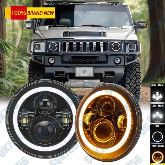 7" LED Headlights Halo Angel Eyes For Hummer H1 2002-2006 H2 AM General