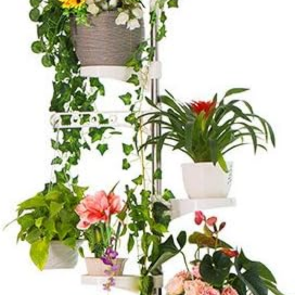 7-Layer Indoor Plant Stands Spring Tension Pole Metal Flower Display Rack Space Saver Corner Floral Pot Hanger Shelf