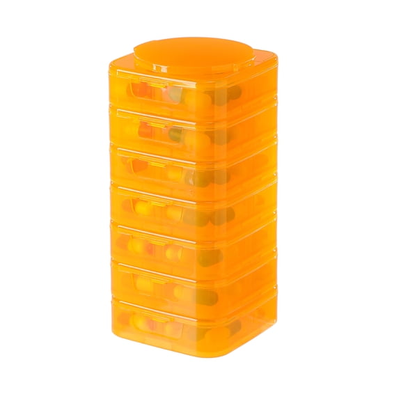 7-Layer Orange Portable Pill Organizer, Detachable, 7 Day Pill Box Case, Travel-Friendly, Moisture-Resistant, Holds Pills,Cod Liver Oil, Supplements
