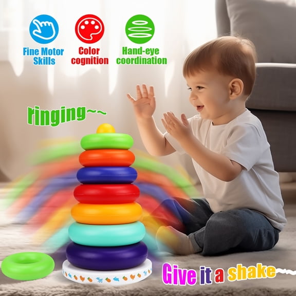 7-Layer Sensory Rainbow Stacking Tower, Textured Rings for Tactile Play, Baby Educational Toy 6+ Months